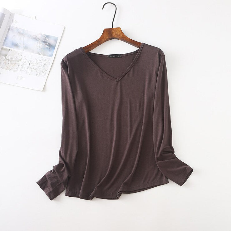 Long Sleeve V Neck Stretch T Shirt