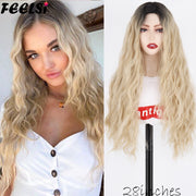 FEELSI Synthetic Pure Long Water Wave Halloween Wig