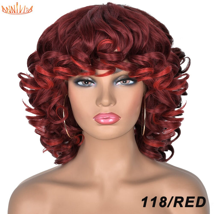 Short Curly Afro Wig with Bangs High Temperature Fiber