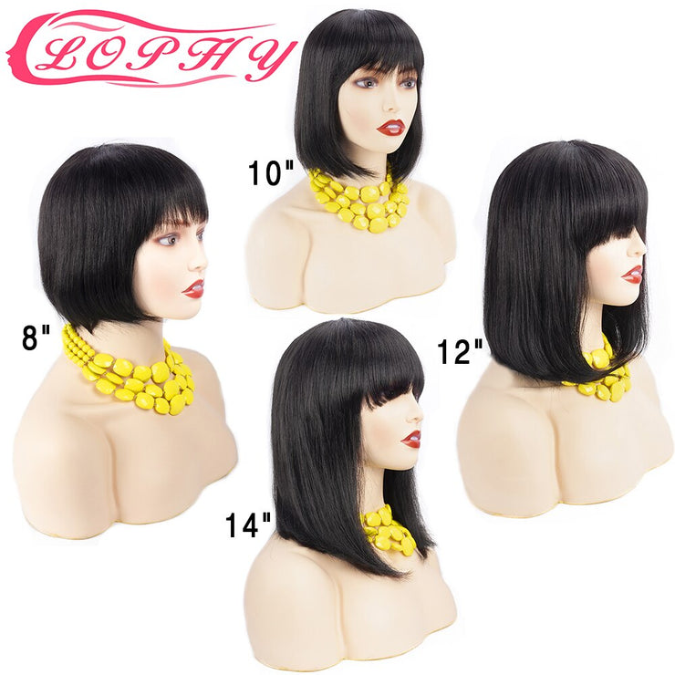 Straight Bob Human Hair Wigs with Bangs