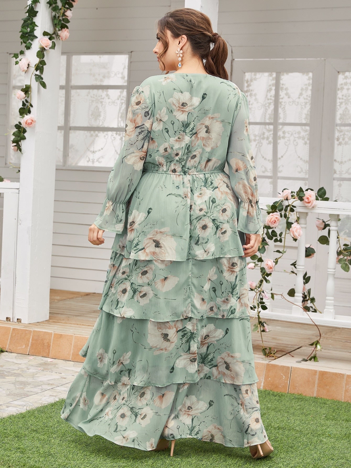 TOLEEN Flare Sleeve Floral Maxi Dress