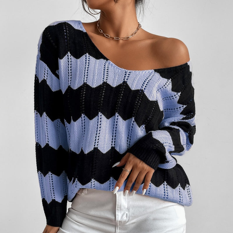 Loose Striped Wide Neck Sweater