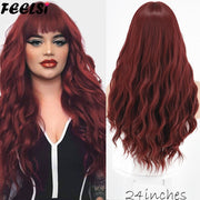 FEELSI Synthetic Pure Long Water Wave Halloween Wig