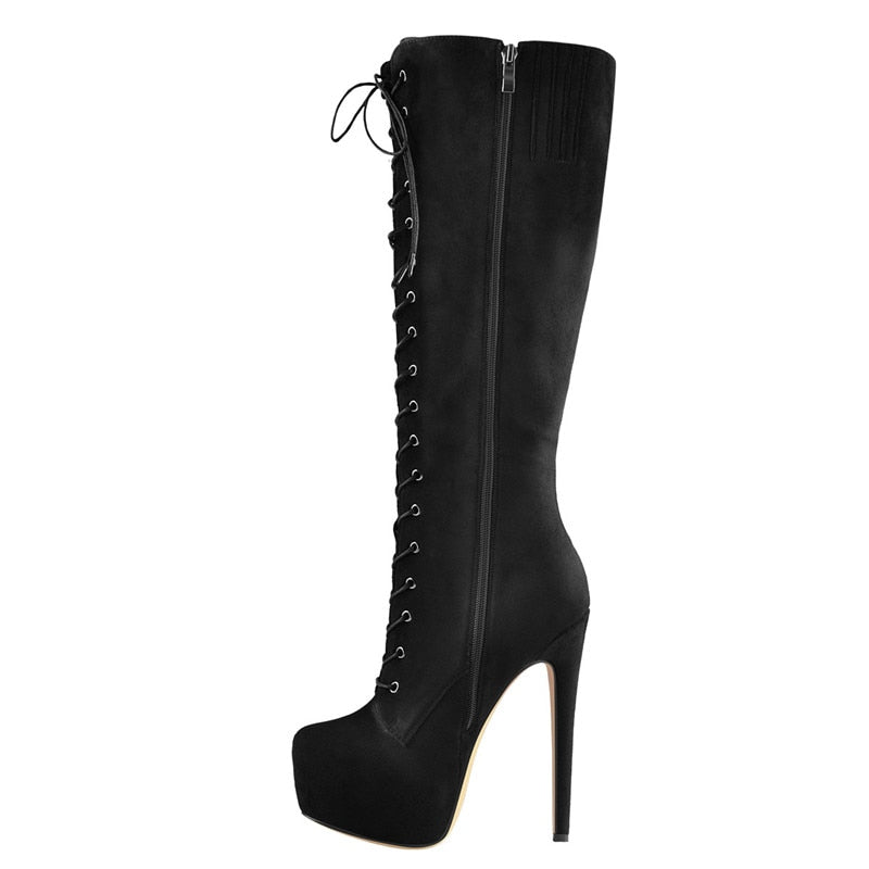 Round Toe Knee High Stiletto Boots