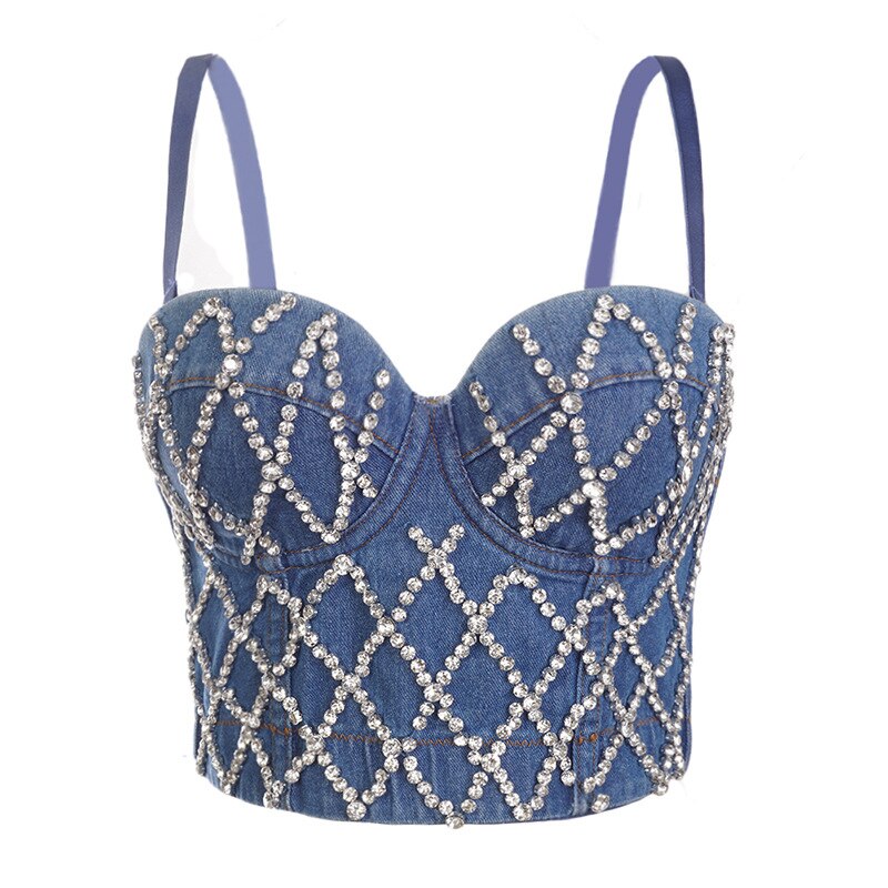 SXTHAENOO Denim Bustier Bra