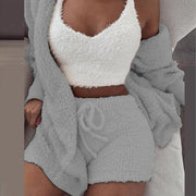 3PCS Pajama Set Fluffy Sleeveless Sweater Sleepwear