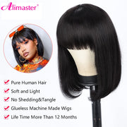 Straight Human Hair with Bangs No Lace Wigs