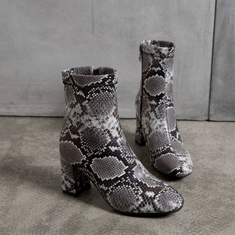 Snake Print Ankle Boots