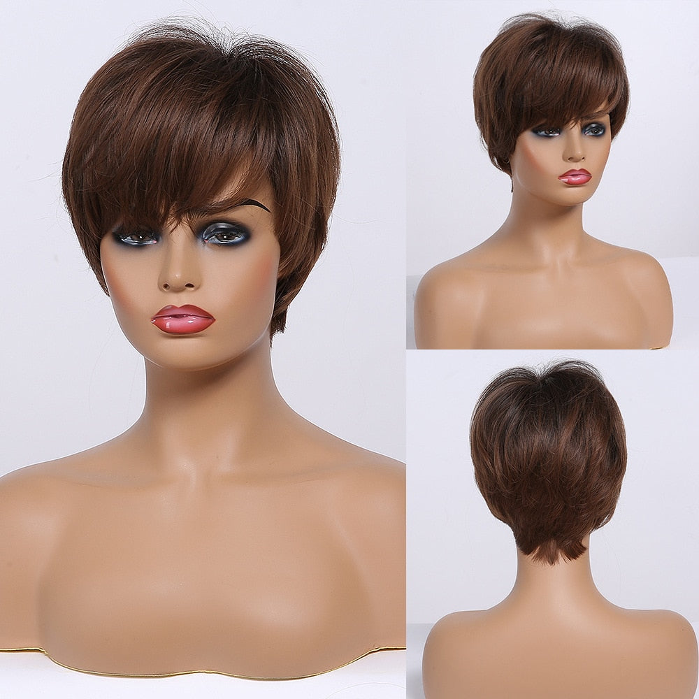 GEMMA Synthetic Wigs with Side Bangs Pixie Cut