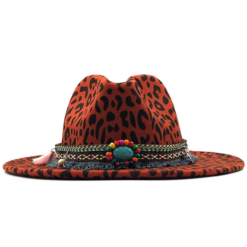 Unisex Flat Brim Leopard Fedora