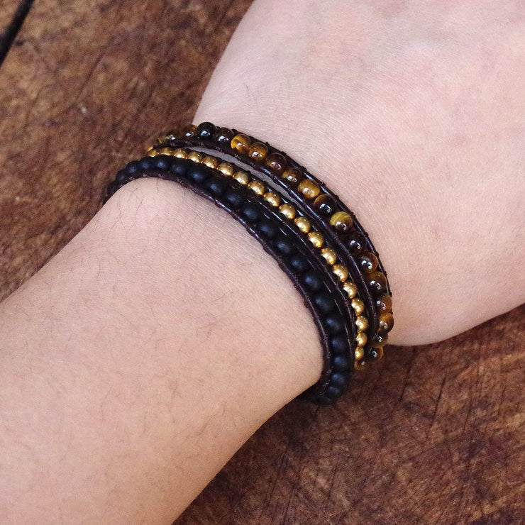 Leather Bracelet Natural Stone 4mm Tiger Eye