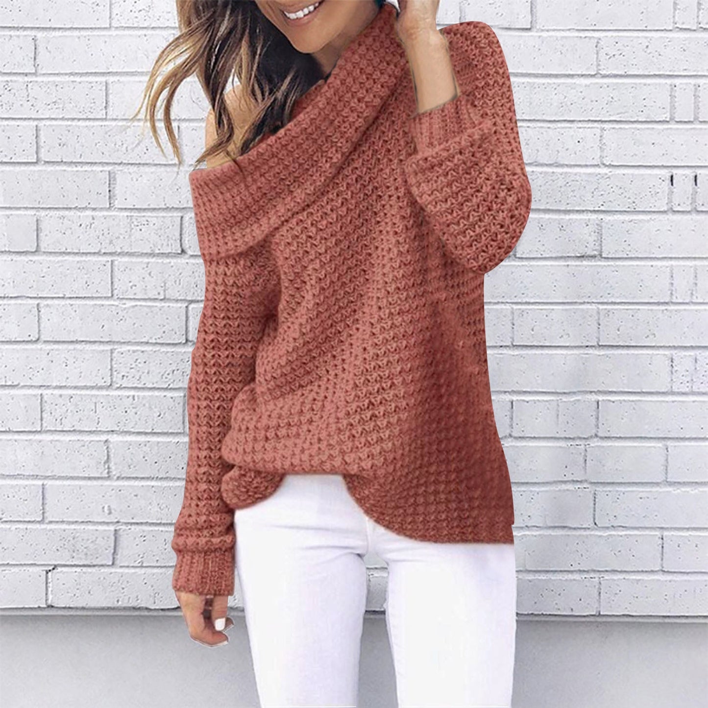 Off Shoulder Skew Collar Sweater