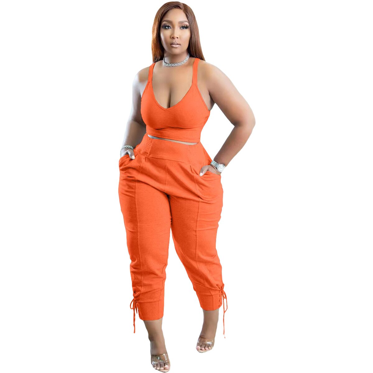 Sleeveless 2 Piece Crop Top Long Pants Tracksuit