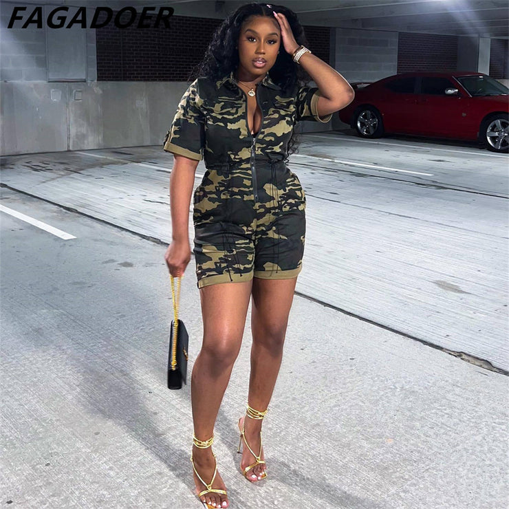 Camouflage Zip up Romper