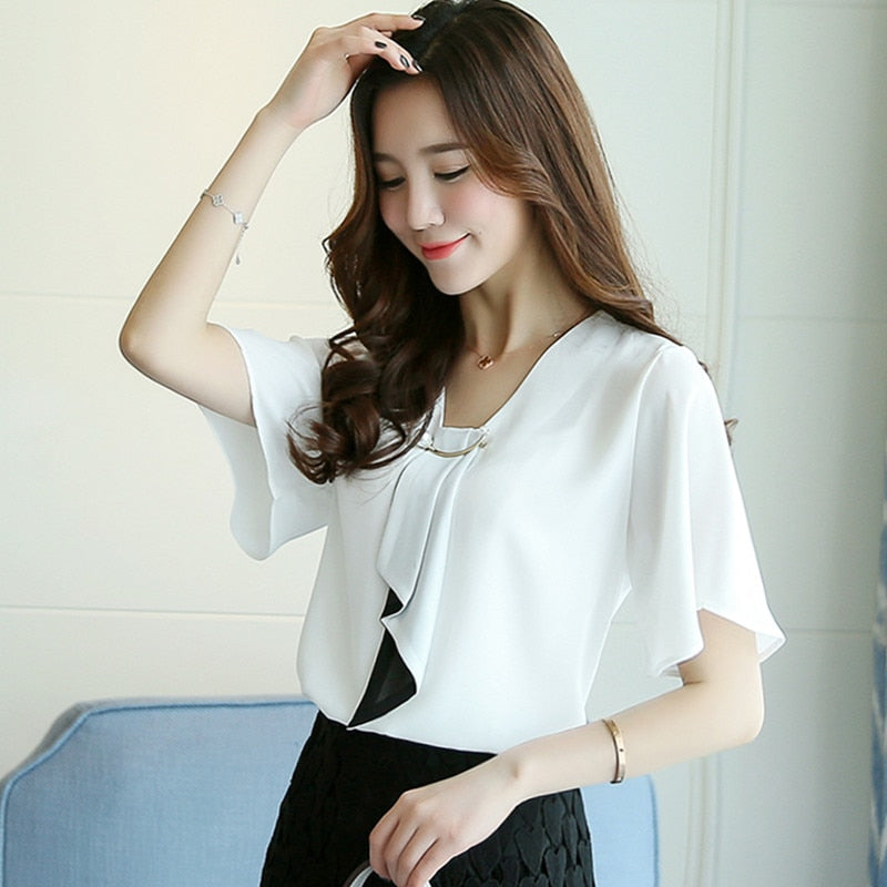 Bow Neck Short Sleeve Blouse