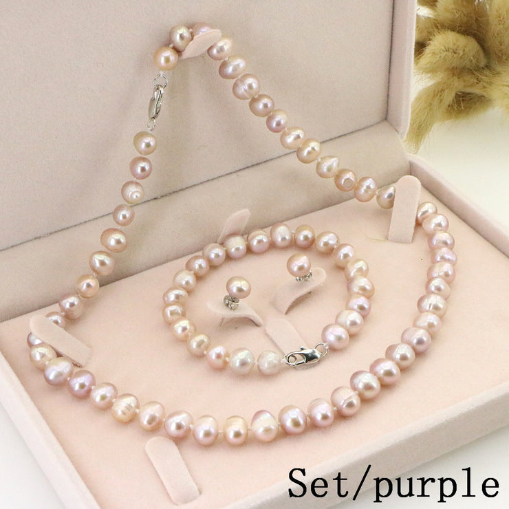 White Pearl Necklace Earring Bracelet Sets