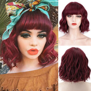 Synthetic Wavy Wig with Bangs Heat Resistant