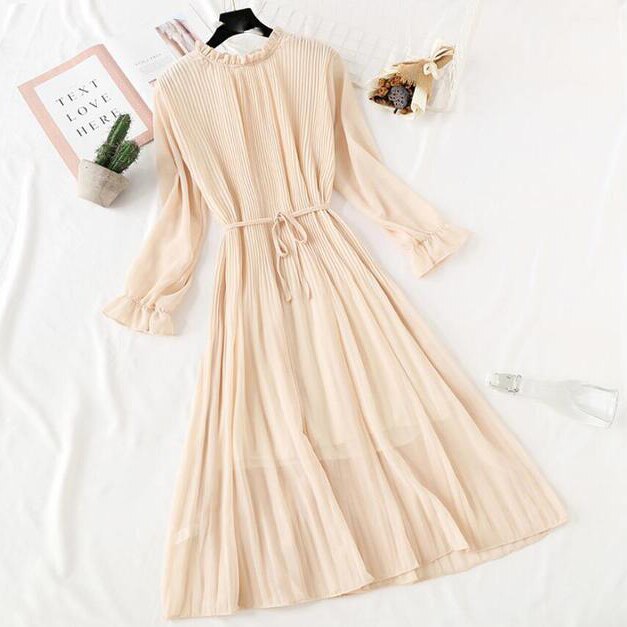 Pleated Ruffle Flare Dress