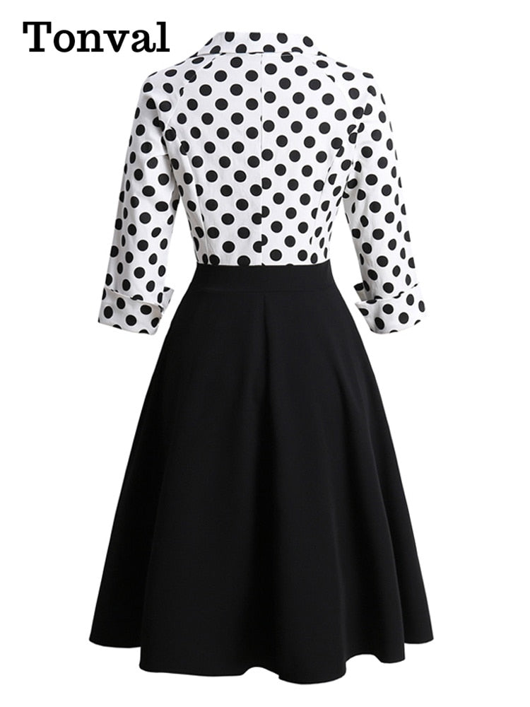 Two Tone Polka Dot Midi Dresses