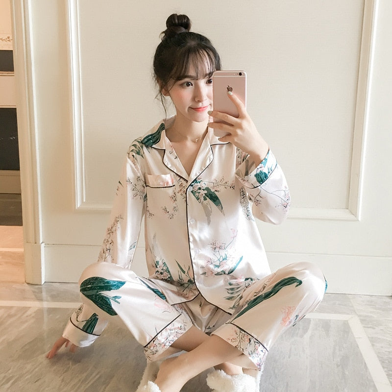 2PC Loungewear Silk Lingere Pajamas Sets