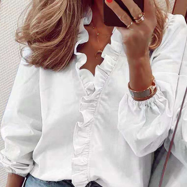 Long Ruffles Sleeve Chiffon Blouses