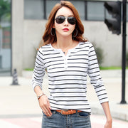 Striped V-neck  Long Sleeve  T Shirt