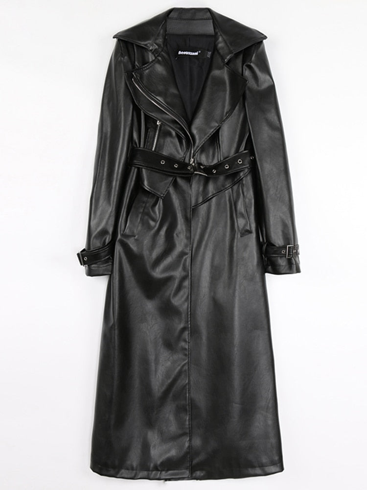 Long Leather Trench Coat