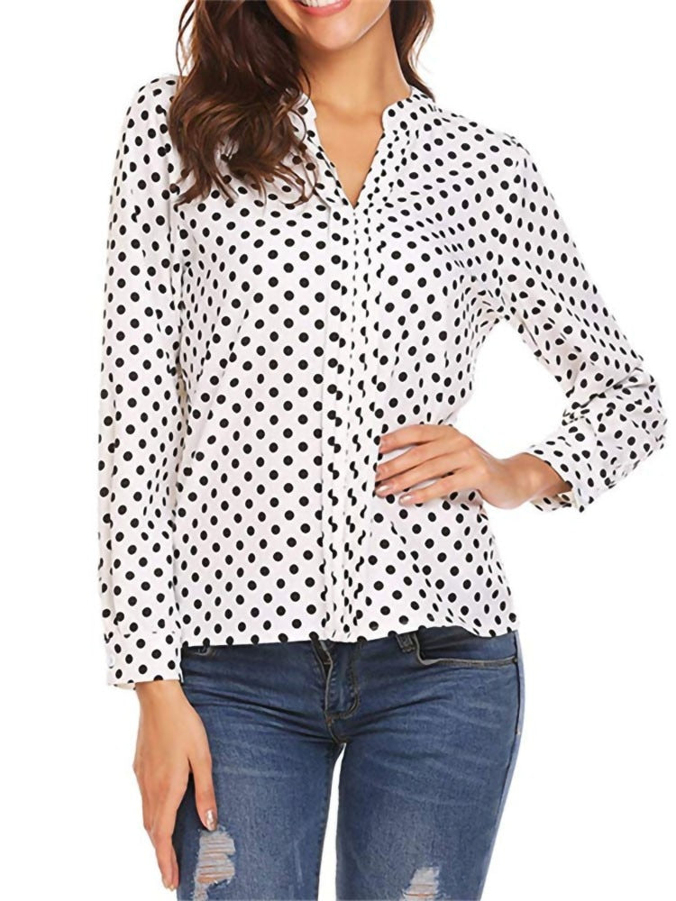 OL V-neck Polka Dot Blouses