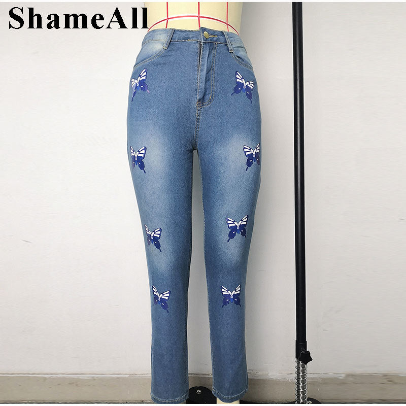 Butterfly Print Stretchy Skinny Jeans