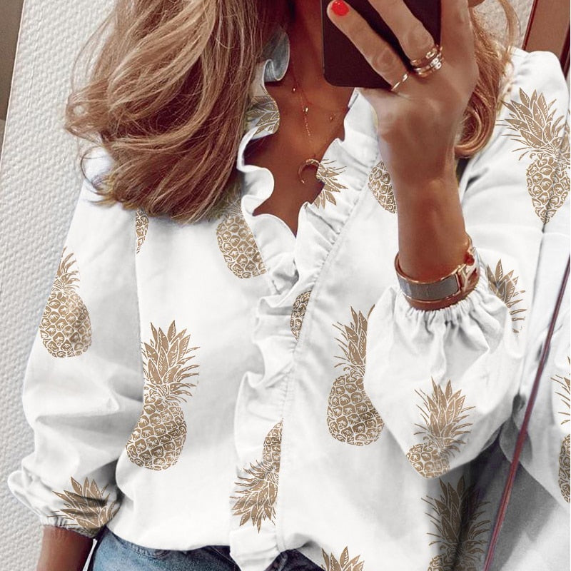 Long Ruffles Sleeve Chiffon Blouses