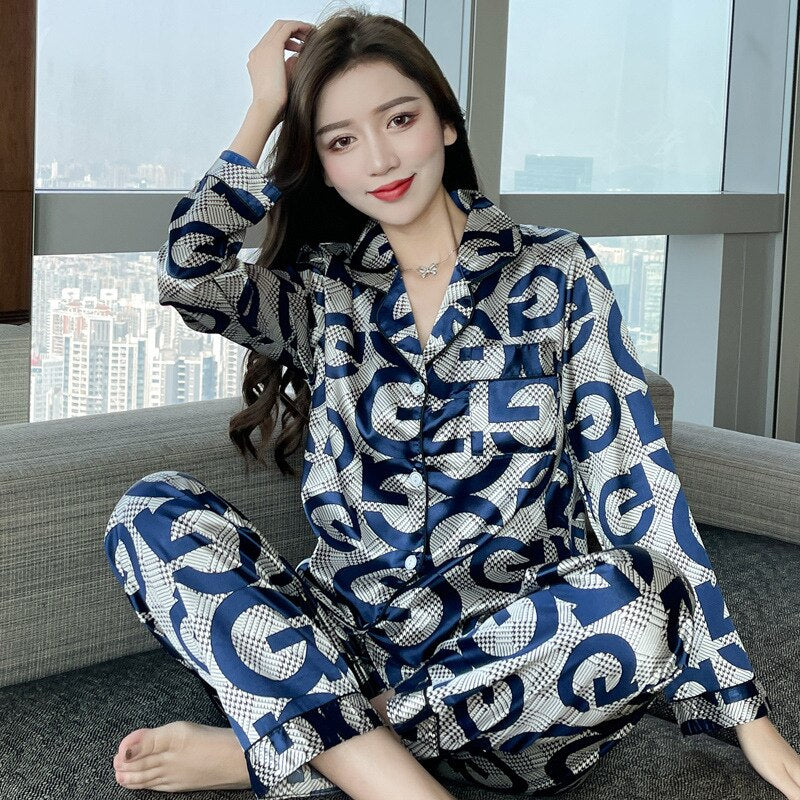 2PC Loungewear Silk Lingere Pajamas Sets