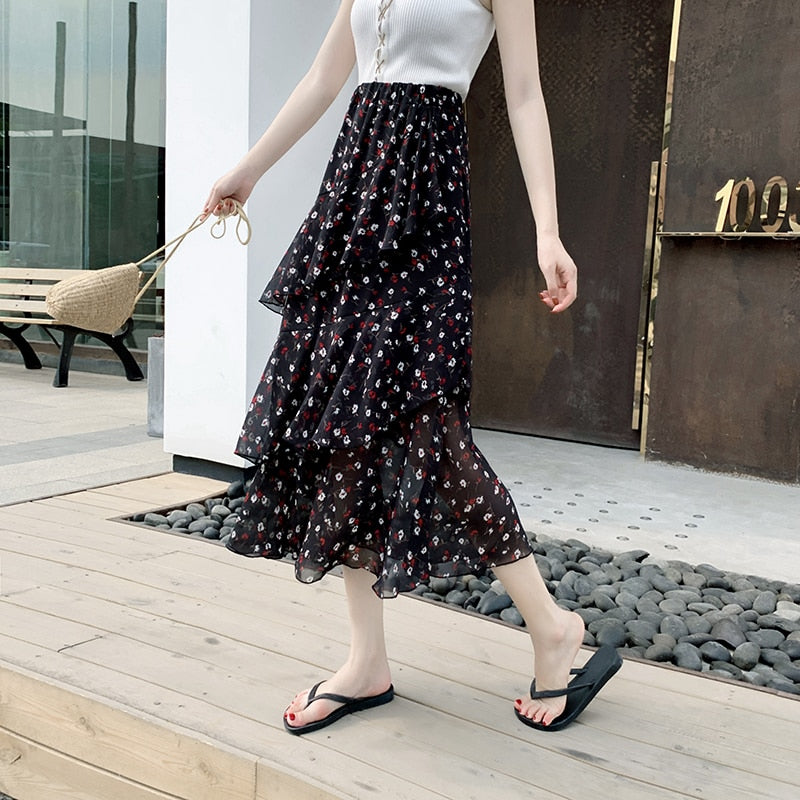 Casual Elastic High Waist Skirts