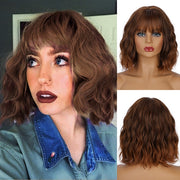 Synthetic Wavy Wig with Bangs Heat Resistant