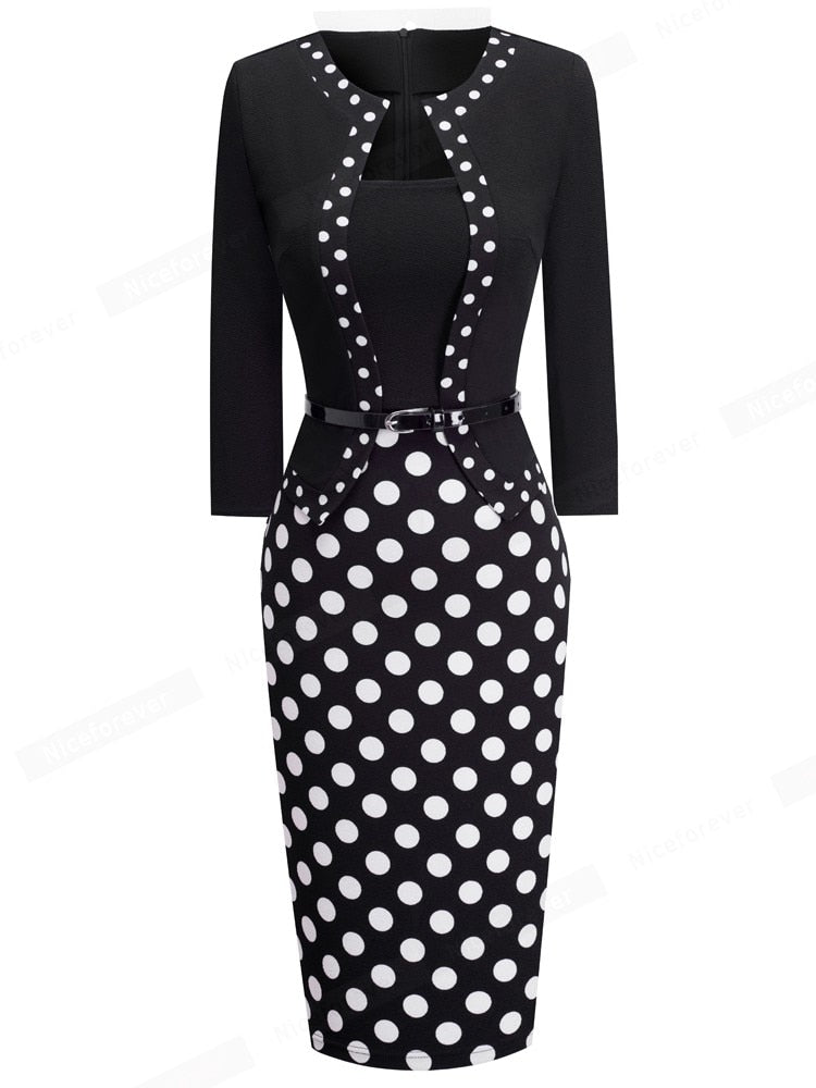 OL One-Piece Polka Dot Bodycon Dress