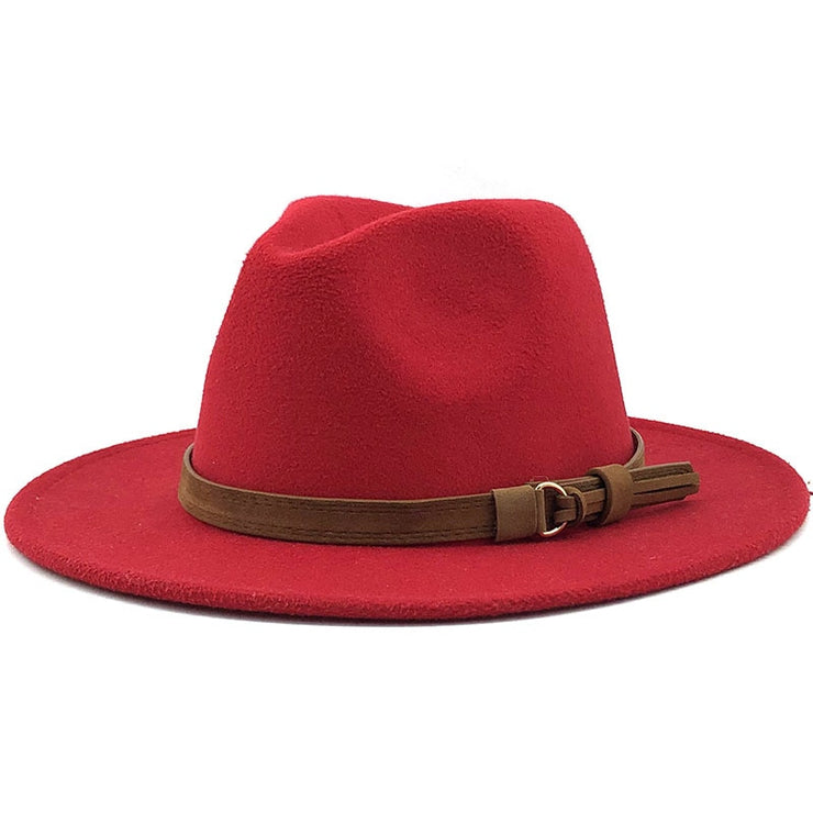 Unisex Kids & Parents Wide Brim Leather Ribbon Fedora