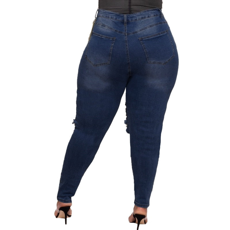 Sexy Holed Metal Chain Design Stretchy Denim Jeans