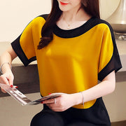 Short Sleeve Chiffon O-Neck Blouse