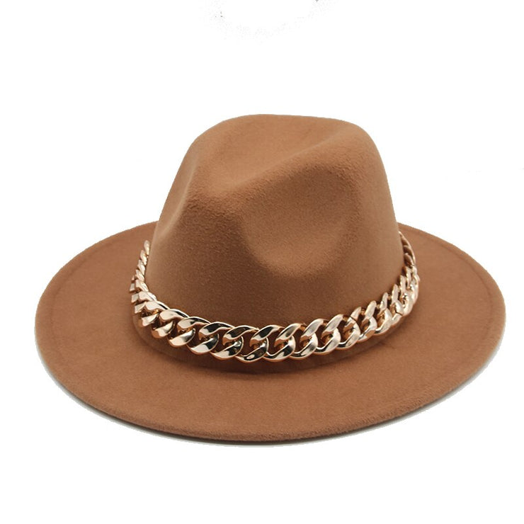 Unisex Thick Gold Chain Band Fedora Hats