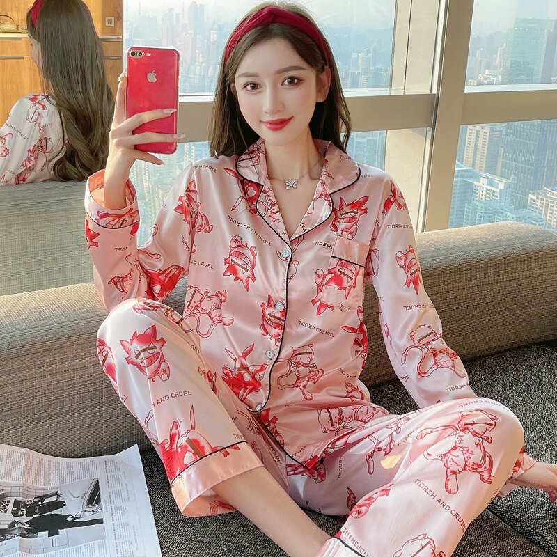 2PC Loungewear Silk Lingere Pajamas Sets