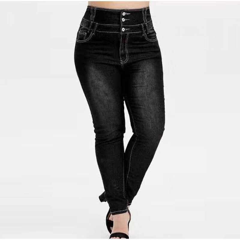 Button Up Skinny High Waist Stretch Denim Jeans