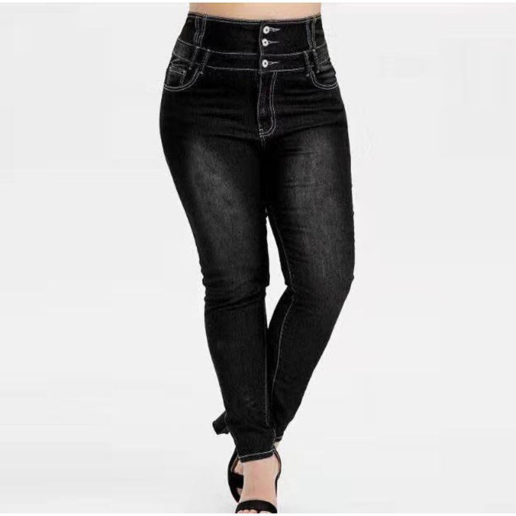 Button Up Skinny High Waist Stretch Denim Jeans