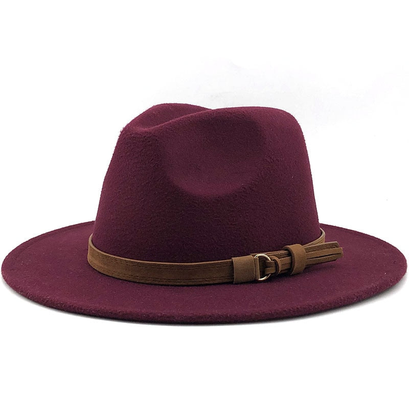 Unisex Kids & Parents Wide Brim Leather Ribbon Fedora