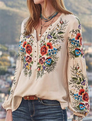 Long Sleeve Flower Printed Blouse