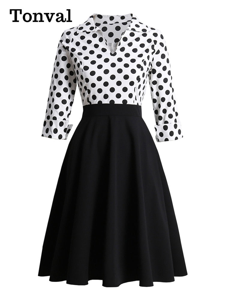 Two Tone Polka Dot Midi Dresses