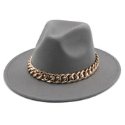 Unisex Thick Gold Chain Band Fedora Hats