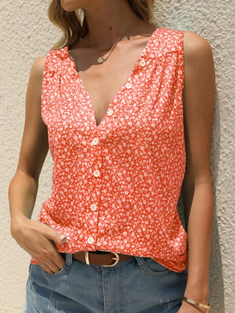 Sleeveless V Neck Blouse