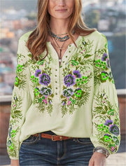 Long Sleeve Flower Printed Blouse