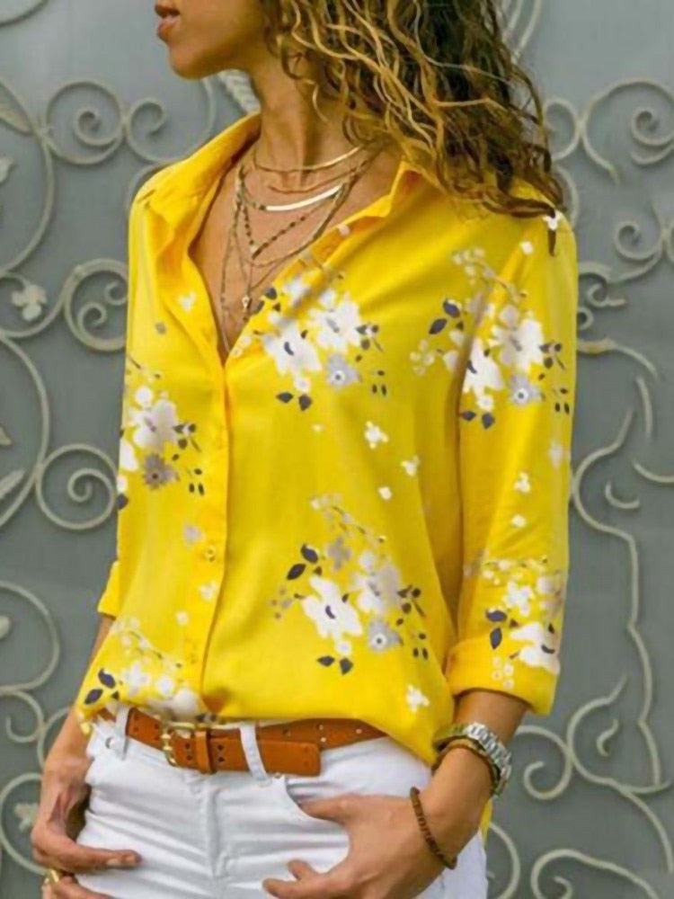 Turn-down Collar Long Sleeve Blouses