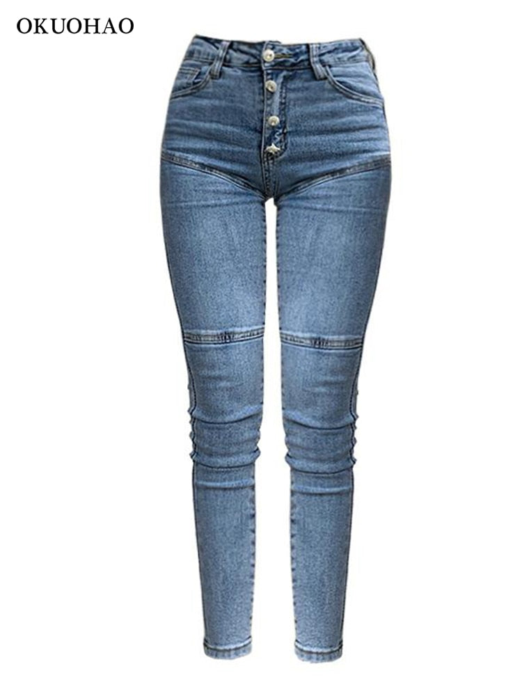 High Waist Stretch Denim Pencil Pants