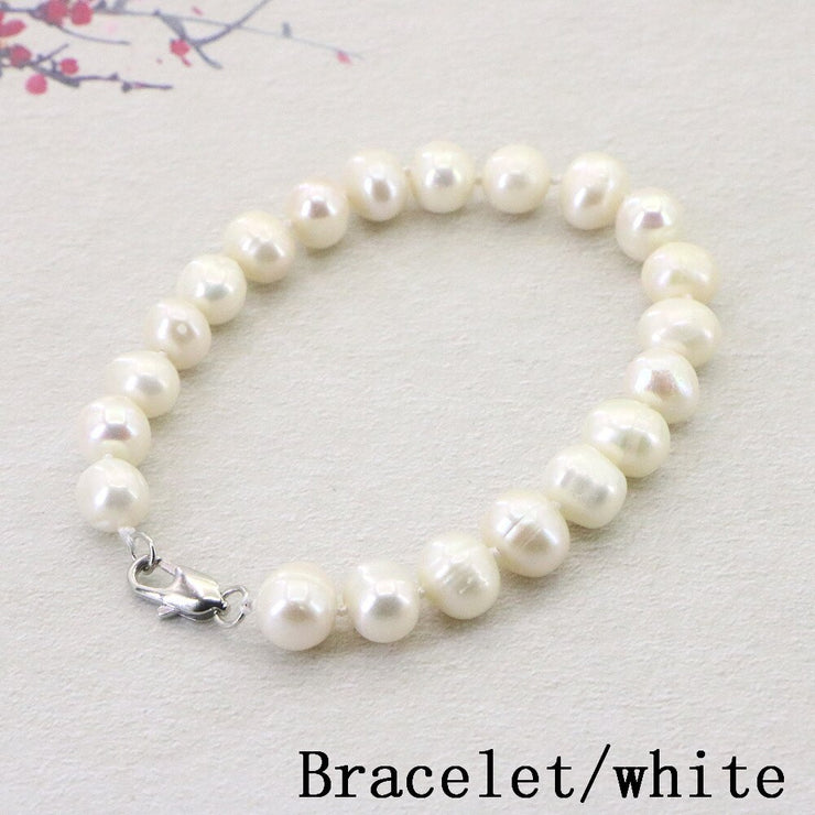 White Pearl Necklace Earring Bracelet Sets